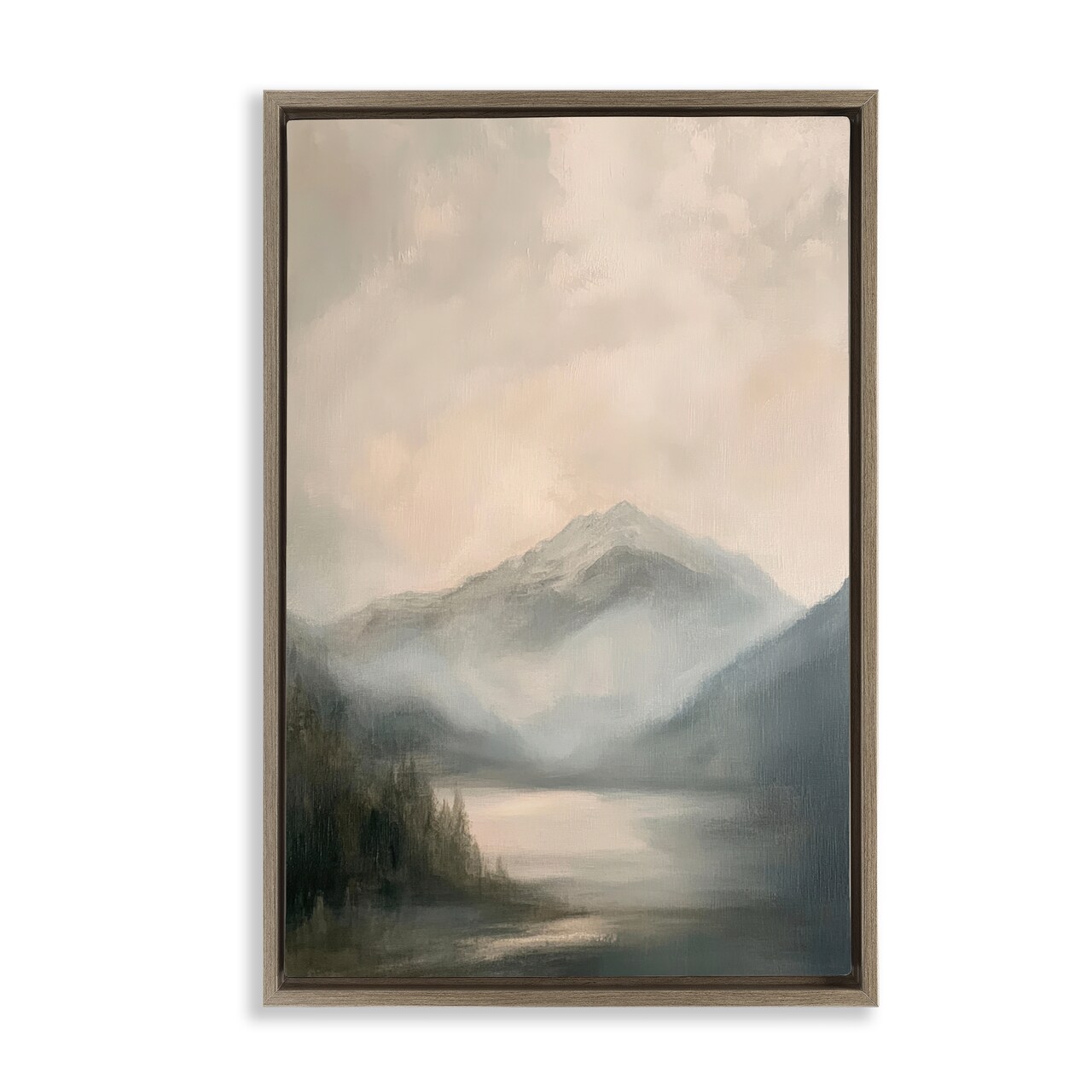 Stupell Industries Misted Mountain Lake Scene Floating Frame, design by Petal Prints Design